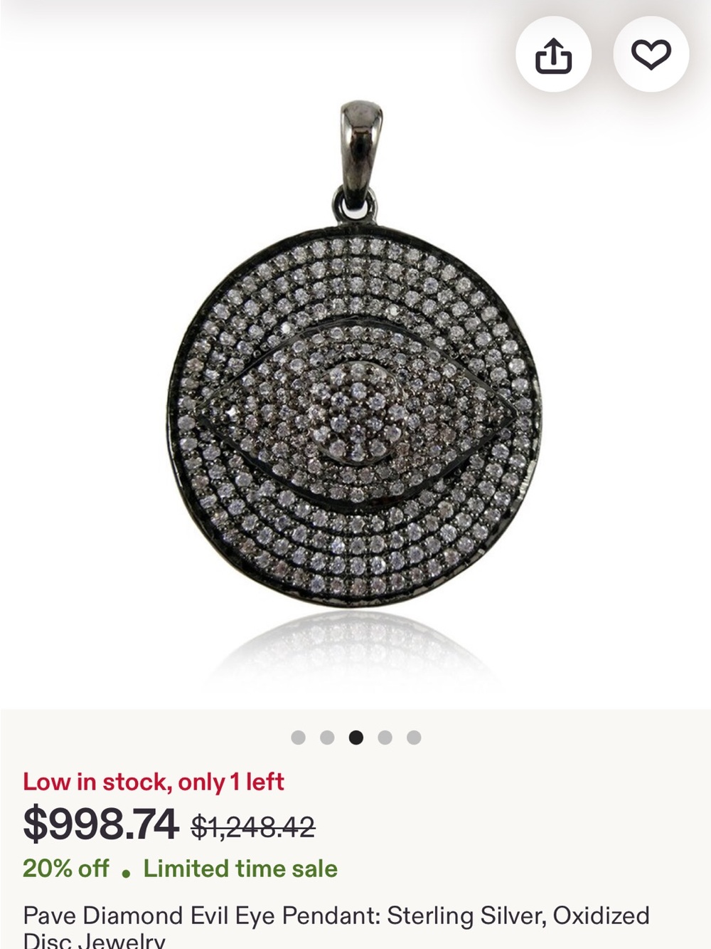 Oxidized Silver Pavé Evil Eye Pendant